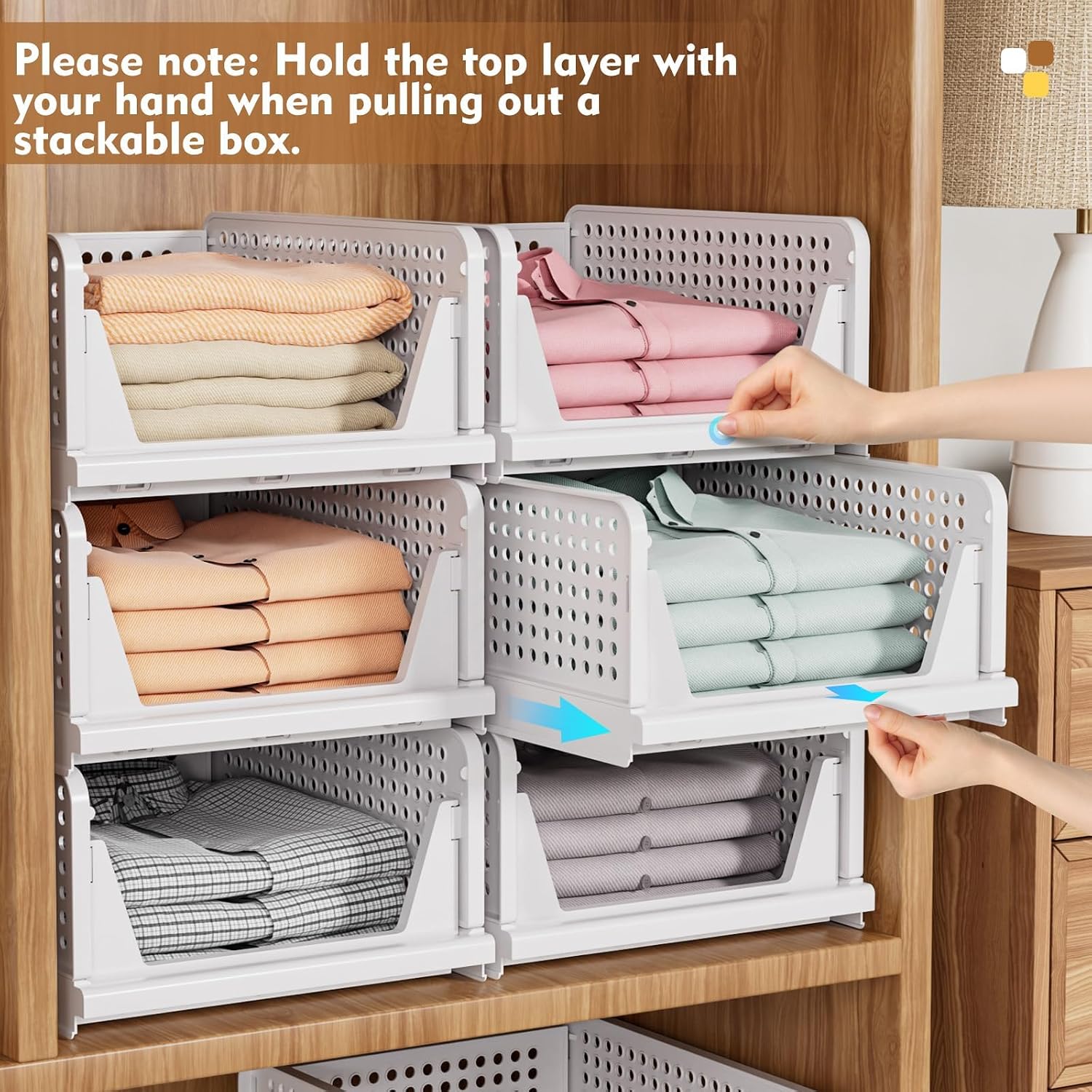 Moonval Stackable Closet Storage Baskets, Foldable Drawer Organizers for Clothes & Home Storage