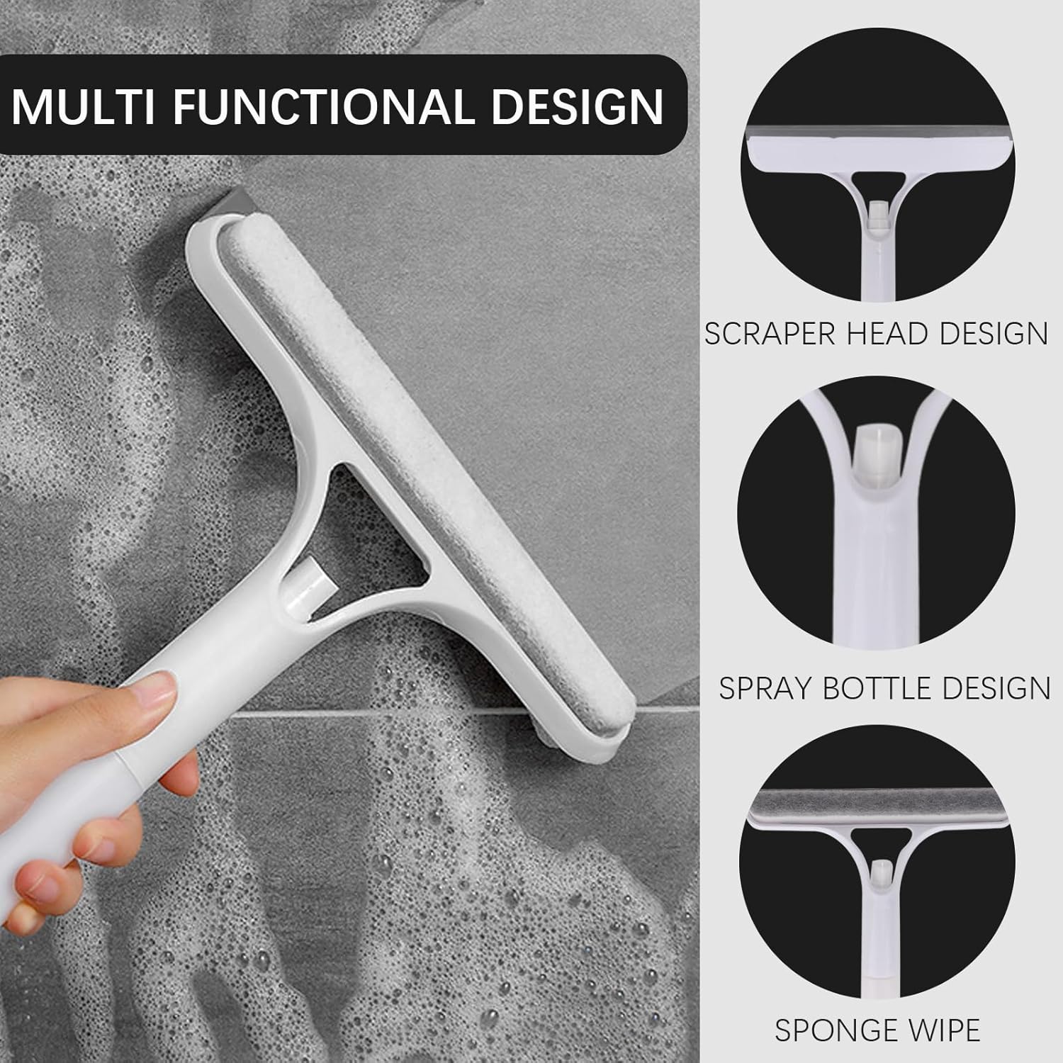Moonval 3-in-1 Spray Window Cleaner, Glass Squeegee with Built-In Spray Bottle & Wiper