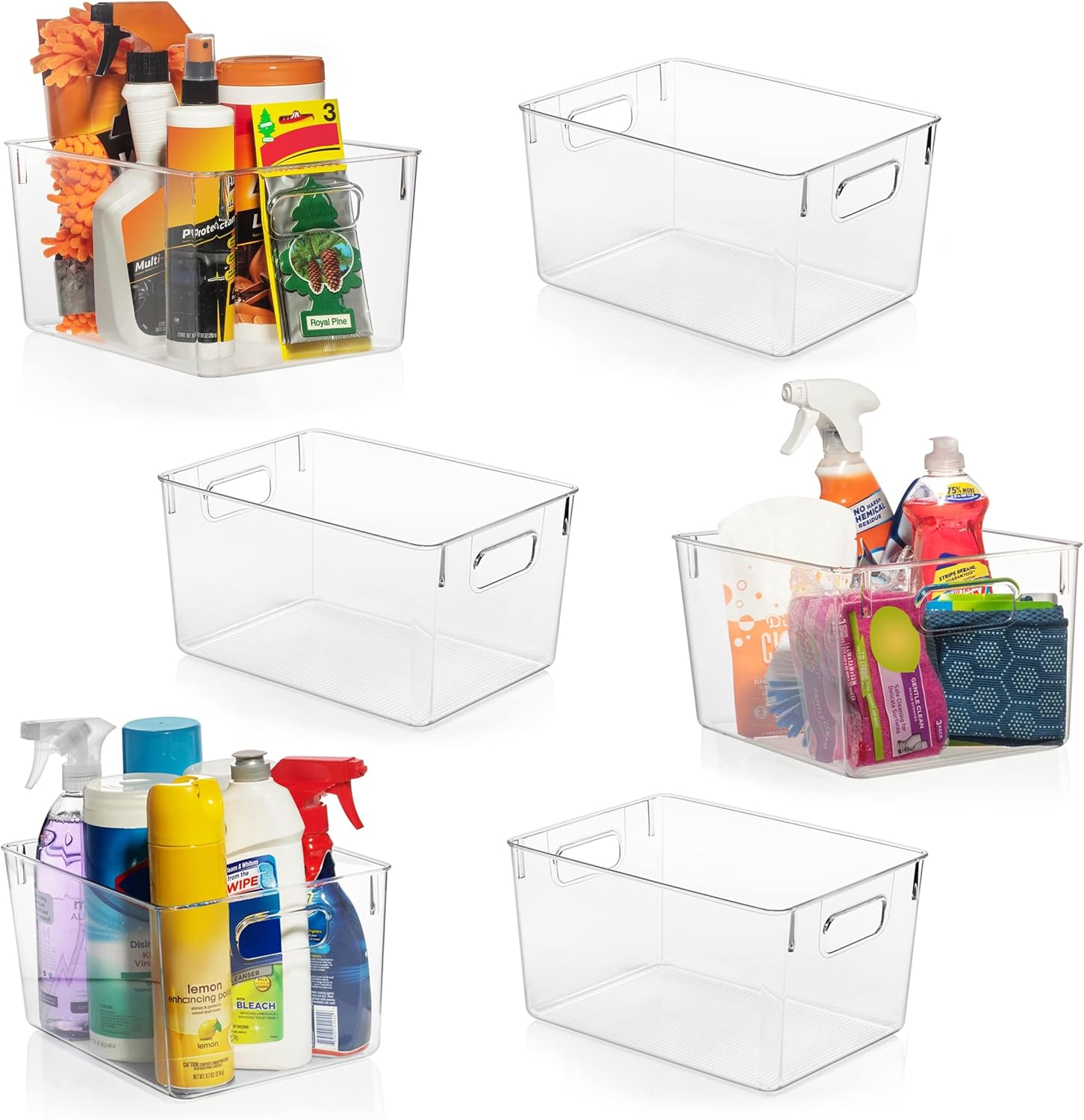 Moonval Clear Storage Bins, Stackable Plastic Organizer Containers with Handles for Pantry, Kitchen & Closet