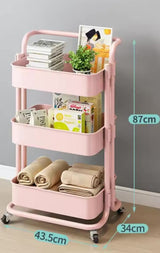 Moonval 3-Tier Rolling Utility Cart, Metal Storage Organizer with Wheels & Handle