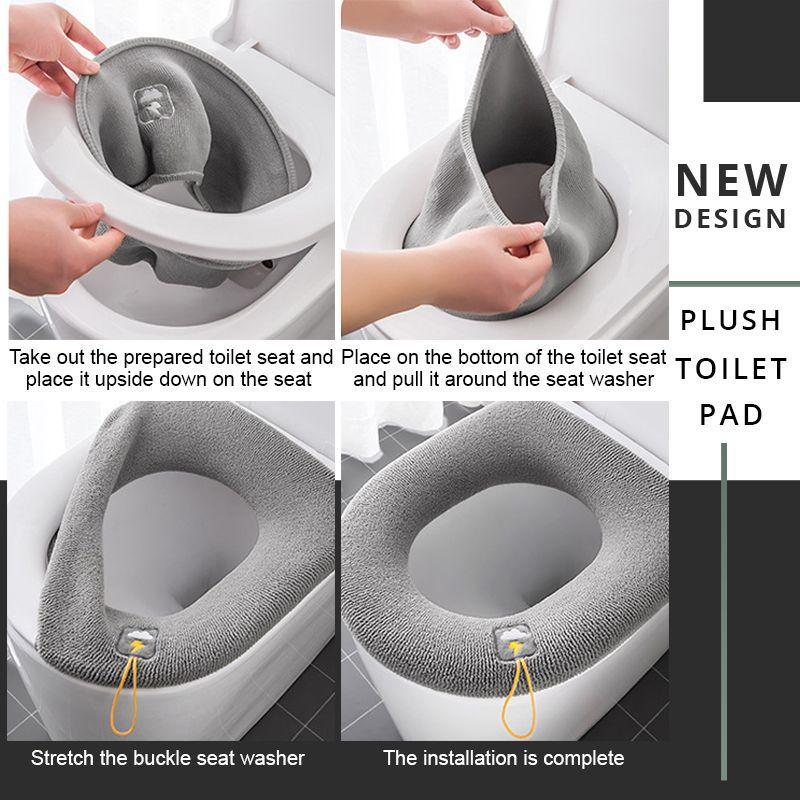 Moonval Plush Toilet Seat Cover, Universal Washable Cushion with Convenient Lift Handle