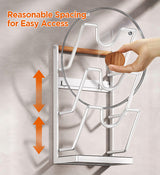 Moonval Wall-Mounted Pot Lid Rack, Drill-Free Kitchen Organizer with Drip Tray