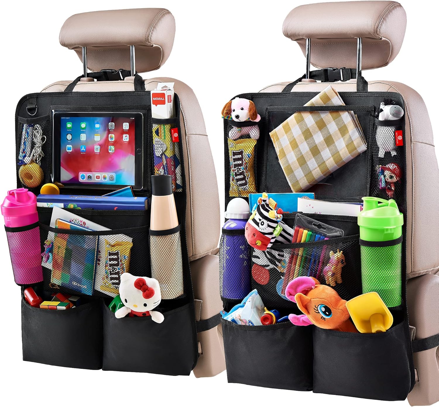 Moonval Backseat Car Organizer, 2-Pack Seat Protectors with Tablet Holder & 9 Storage Pockets