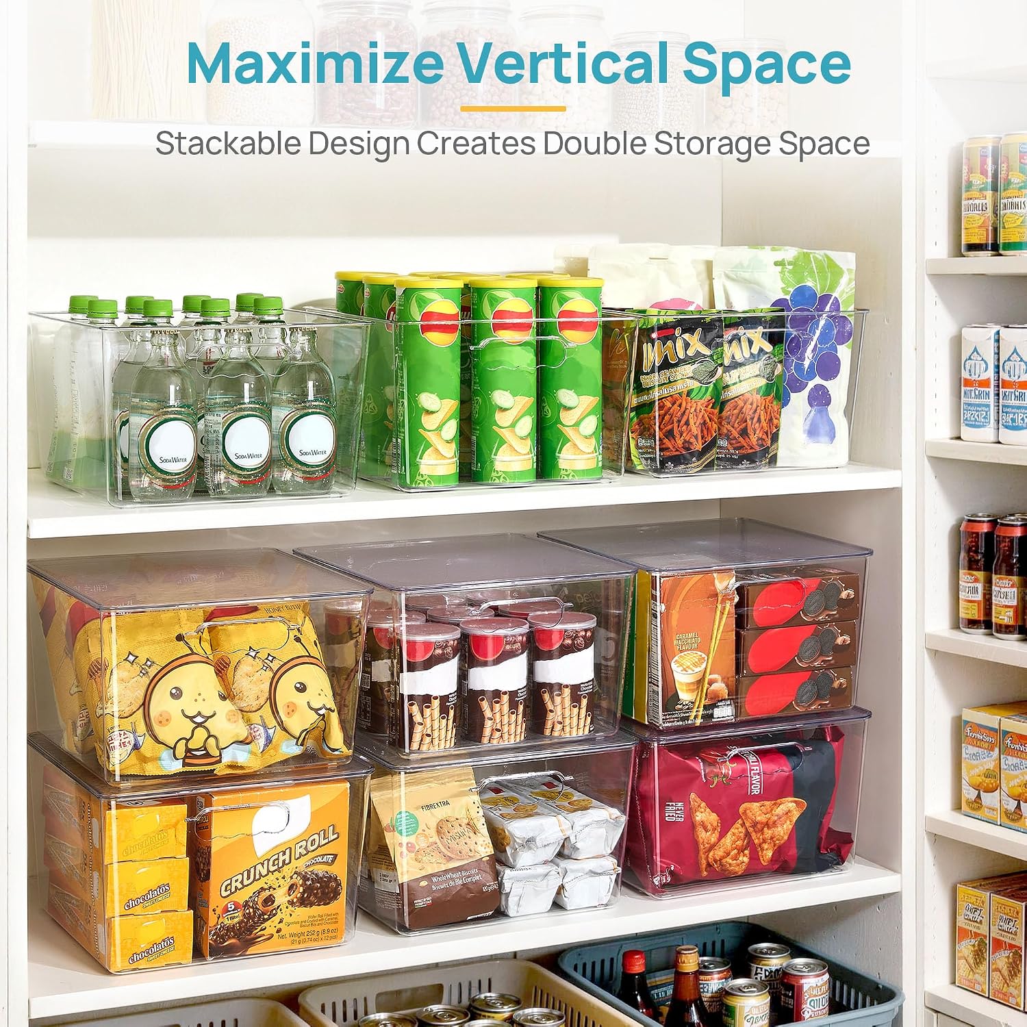Moonval Clear Storage Bins, Stackable Containers with Lids & Handles for Pantry & Freezer