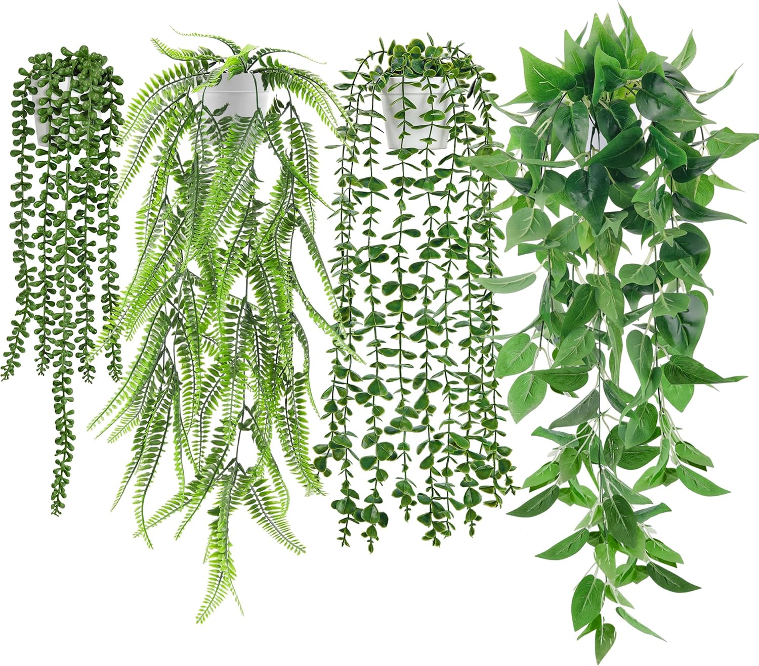 Moonval 4Pcs Fake Plants, Artificial Plants Fake Hanging Plants for Boho Home Bathroom Bedroom Living Room Office Wall Shelf Decor Indoor Outdoor