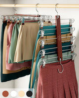 Moonval Skirt Hangers, 2-Pack 5-Tier Wooden Closet Organizers with Clips & 360° Swivel Hooks