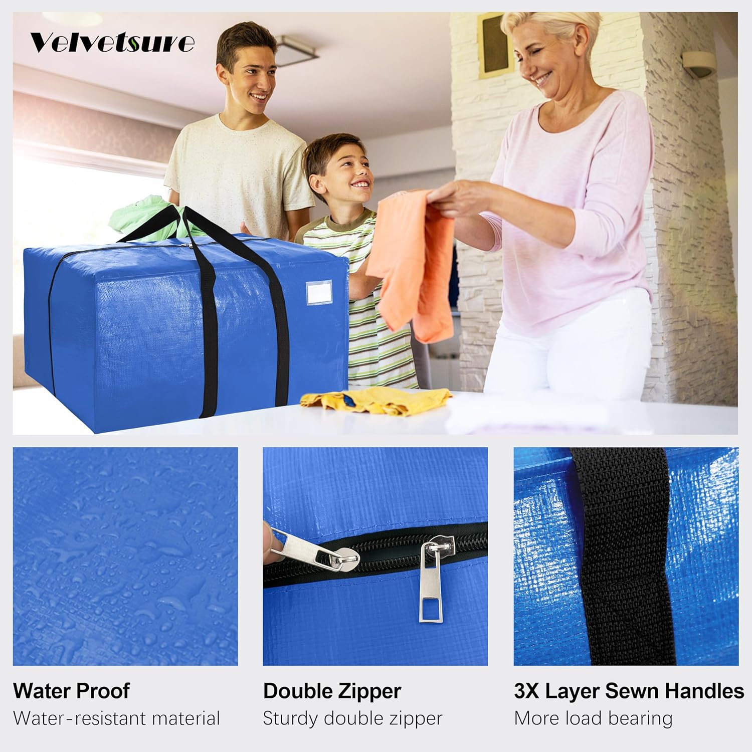 Moonval Moving Bags, 6-Pack Extra Large Heavy-Duty Storage Totes with Backpack Straps & Zippers