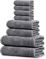 Moonval Cotton Towel Set, 8-Piece Bathroom Towels with 2 Bath, 2 Hand & 4 Washcloths
