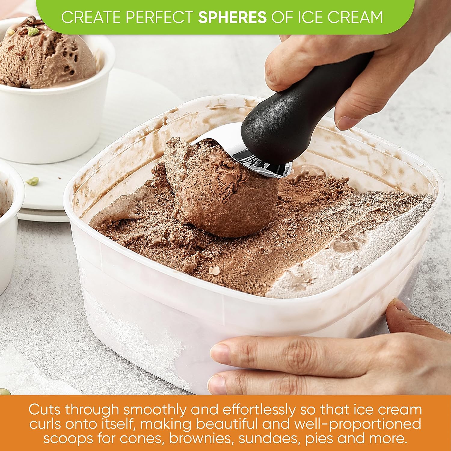 Moonval Ice Cream Scoop, Heavy-Duty Metal Scooper for Ice Cream, Cookie Dough & Frozen Desserts