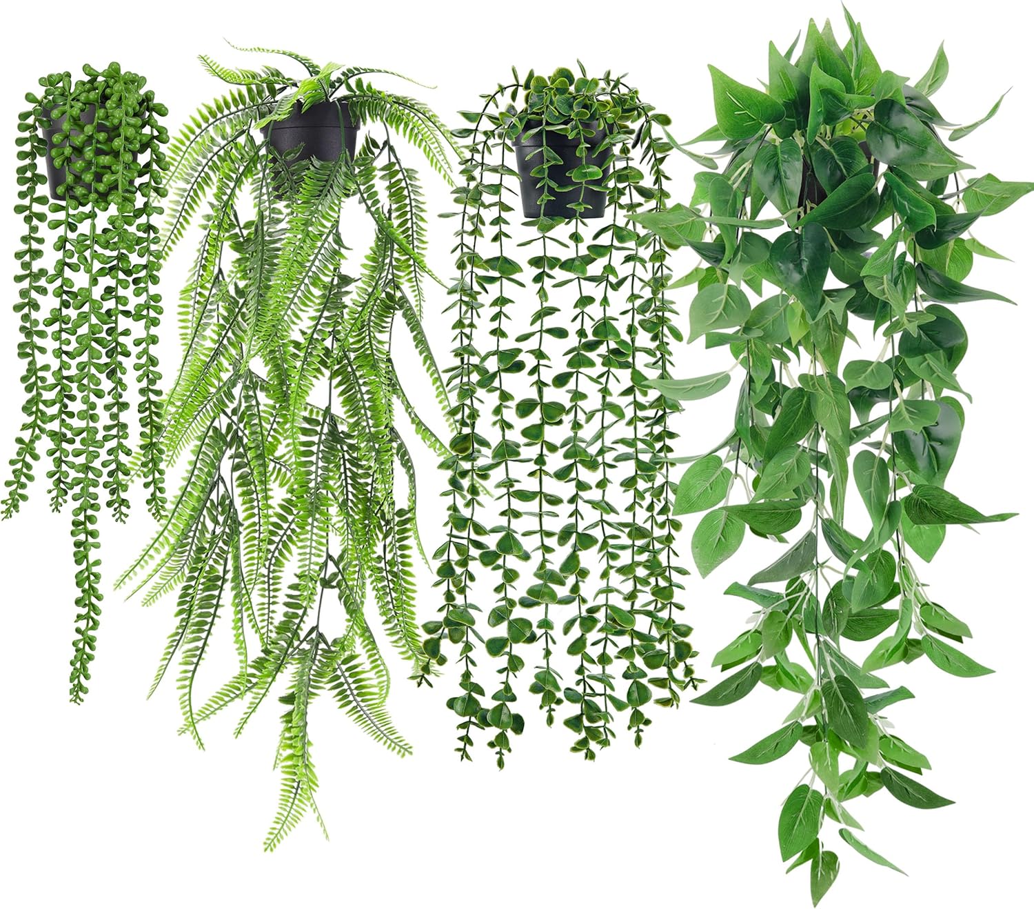 Moonval 4Pcs Fake Plants, Artificial Plants Fake Hanging Plants for Boho Home Bathroom Bedroom Living Room Office Wall Shelf Decor Indoor Outdoor