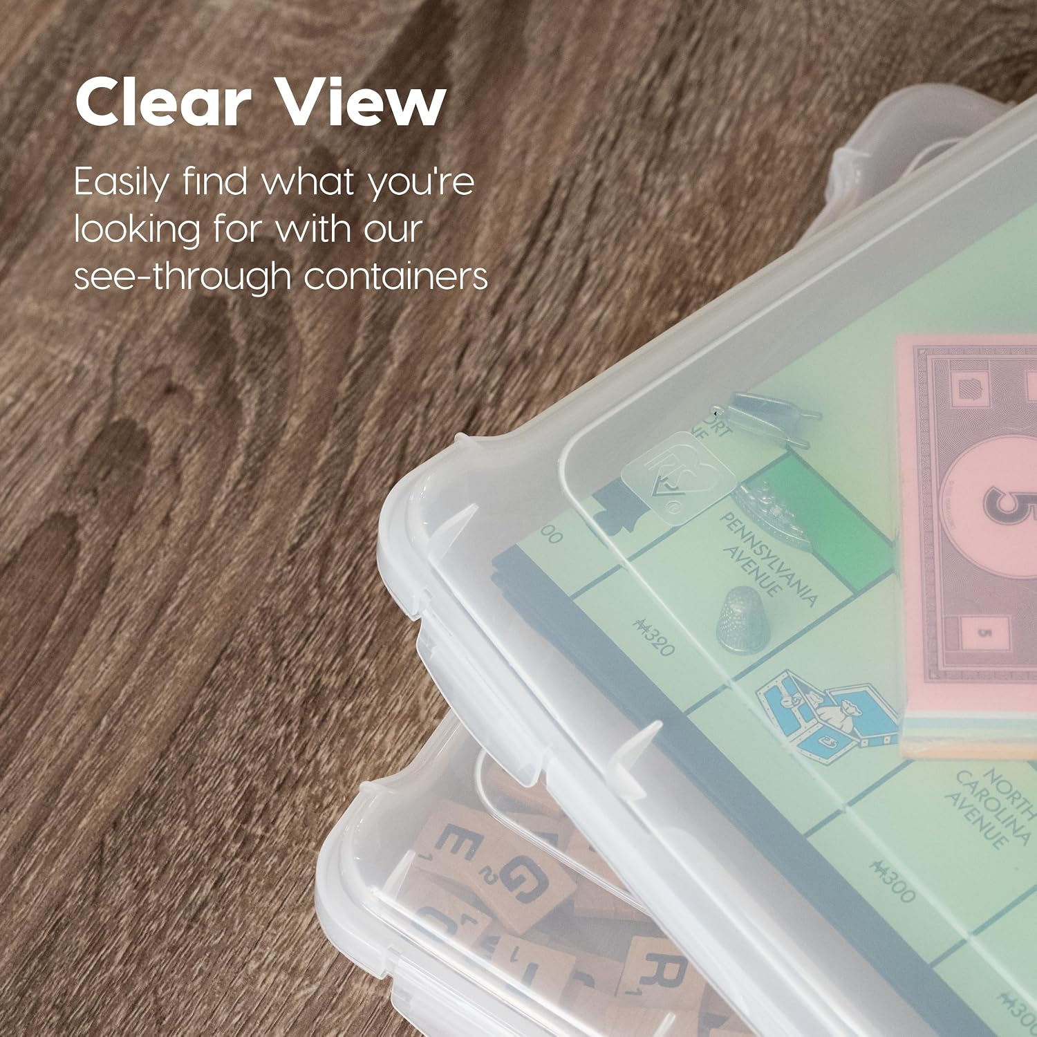 Moonval Board Game Storage Containers, Clear Stackable Organizers with Snap-Tight Lids & Handles