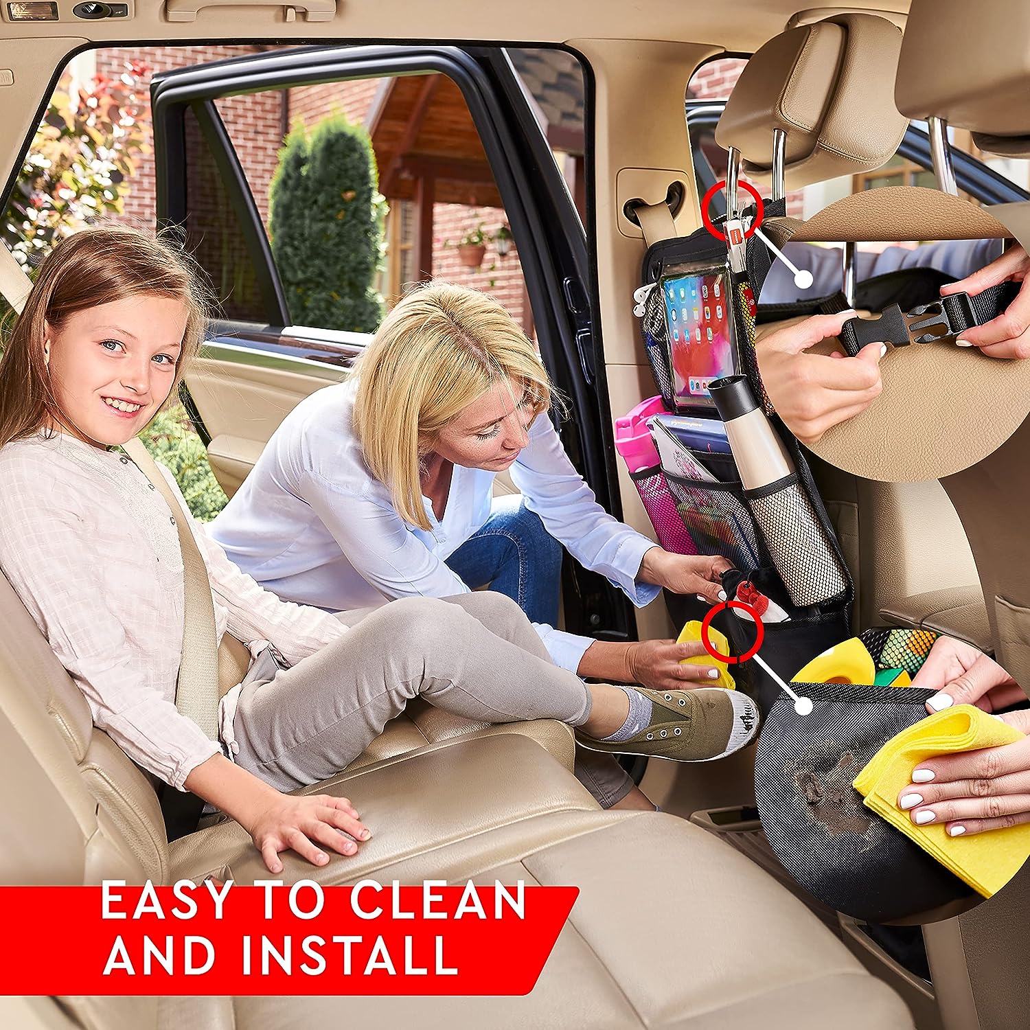 Moonval Backseat Car Organizer, 2-Pack Seat Protectors with Tablet Holder & 9 Storage Pockets