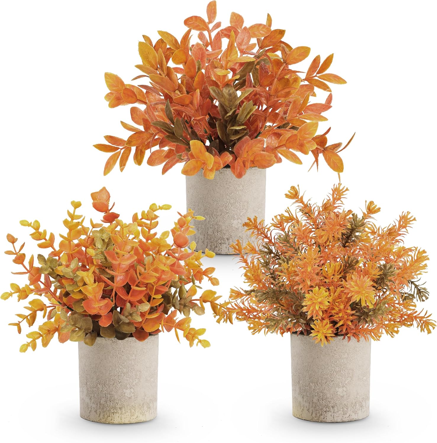 Moonval Mini Artificial Potted Plants, Set of 3 Faux Eucalyptus for Home, Office & Desk Decor
