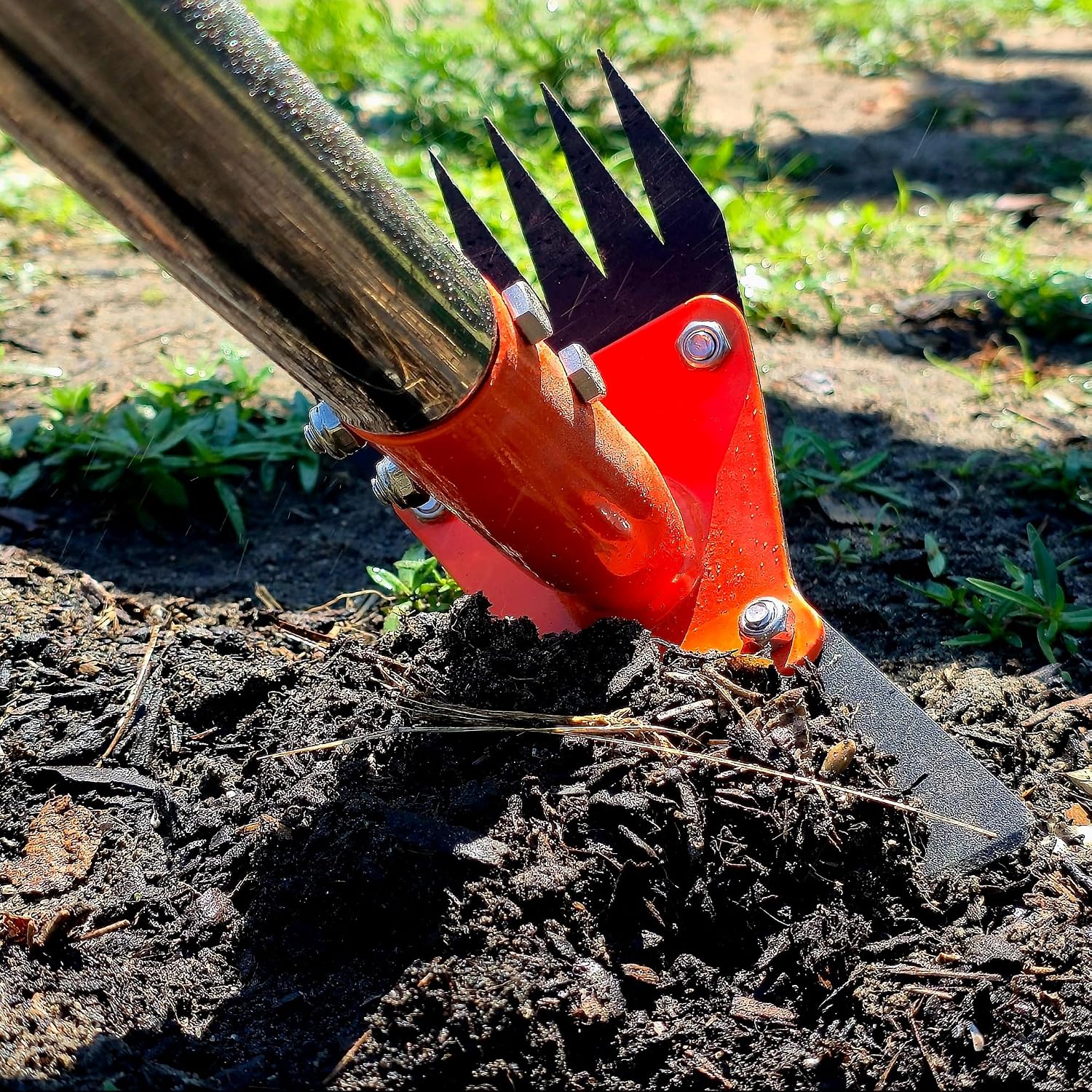 Moonval 2-in-1 Garden Hoe & Weed Puller, 60-Inch Adjustable Steel Weeding Rake