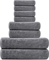 Moonval Cotton Towel Set, 8-Piece Bathroom Towels with 2 Bath, 2 Hand & 4 Washcloths