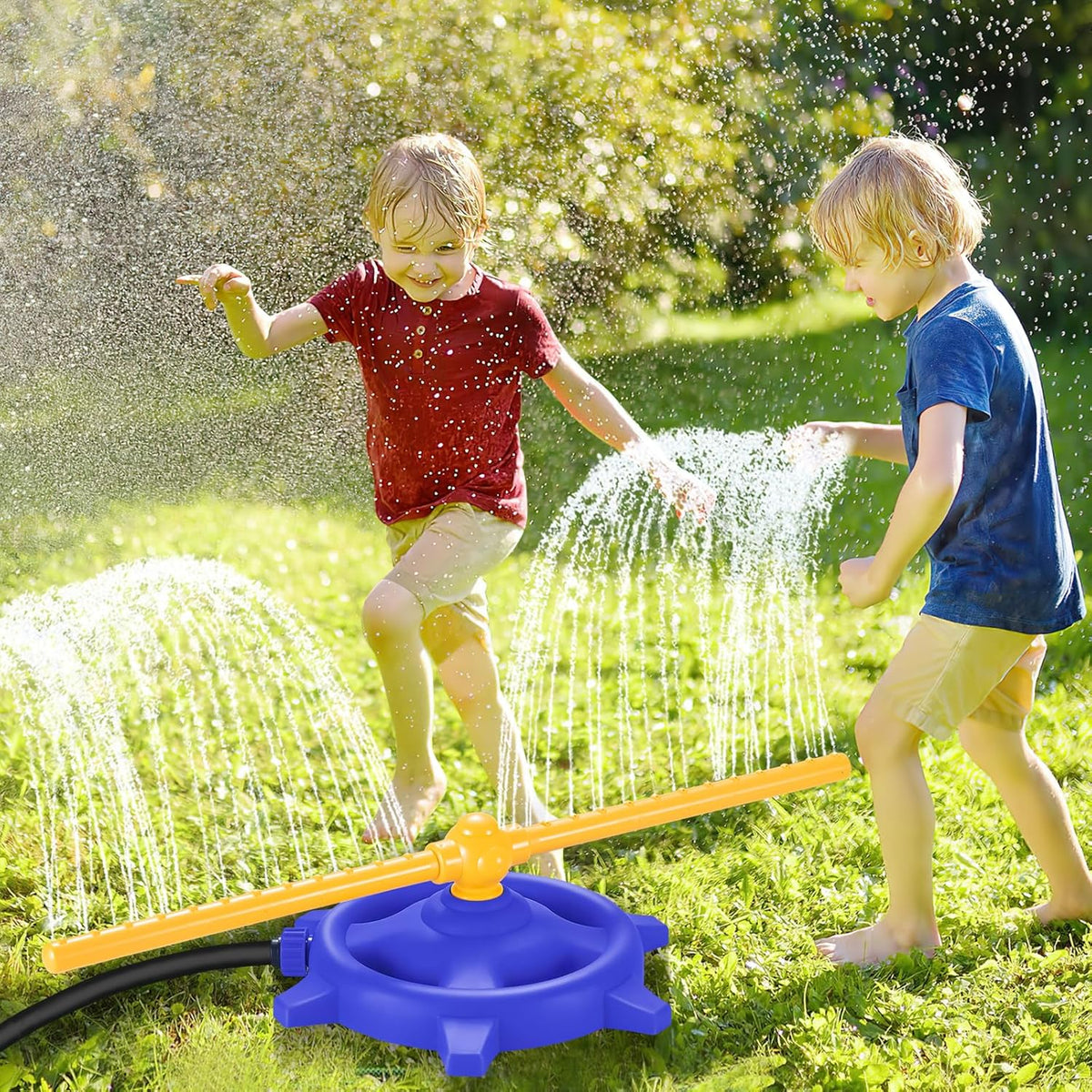 Moonval 360° Rotating Water Sprinkler, Adjustable Garden Lawn Sprayer for Kids & Pets