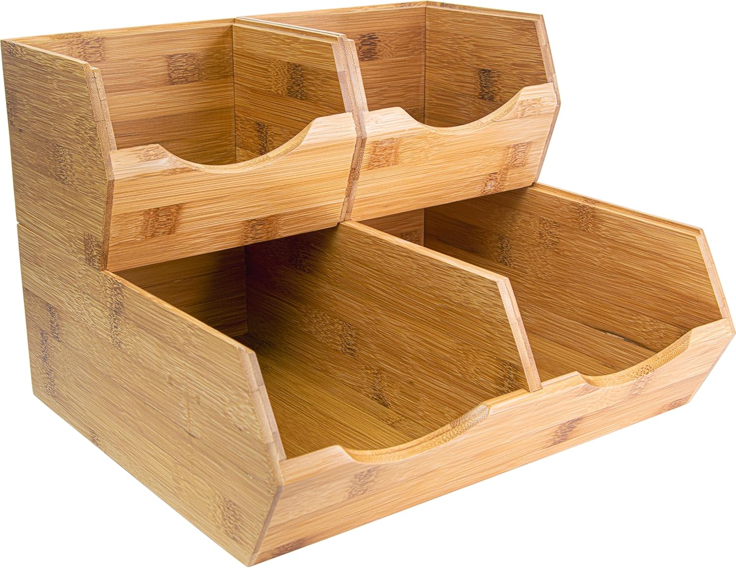 Moonval Bamboo Pantry Storage Bins, 3-Pack Stackable Potato & Onion Organizers with Slide-Out Access