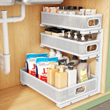 Moonval Under Sink Organizer, 3-Tier Height-Adjustable Sliding Metal Cabinet Shelf for Kitchen & Bathroom