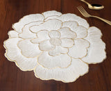 Moonval Floral Round Placemat, Gold-Trim Waterproof PVC Table Mat with Anti-Skid Base