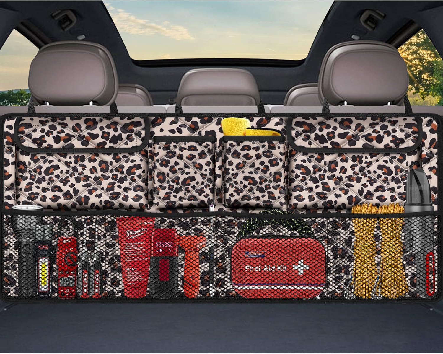 Moonval Car Trunk Organizer, Collapsible Large-Capacity Backseat Storage Bag with 8 Pockets for SUVs & Trucks