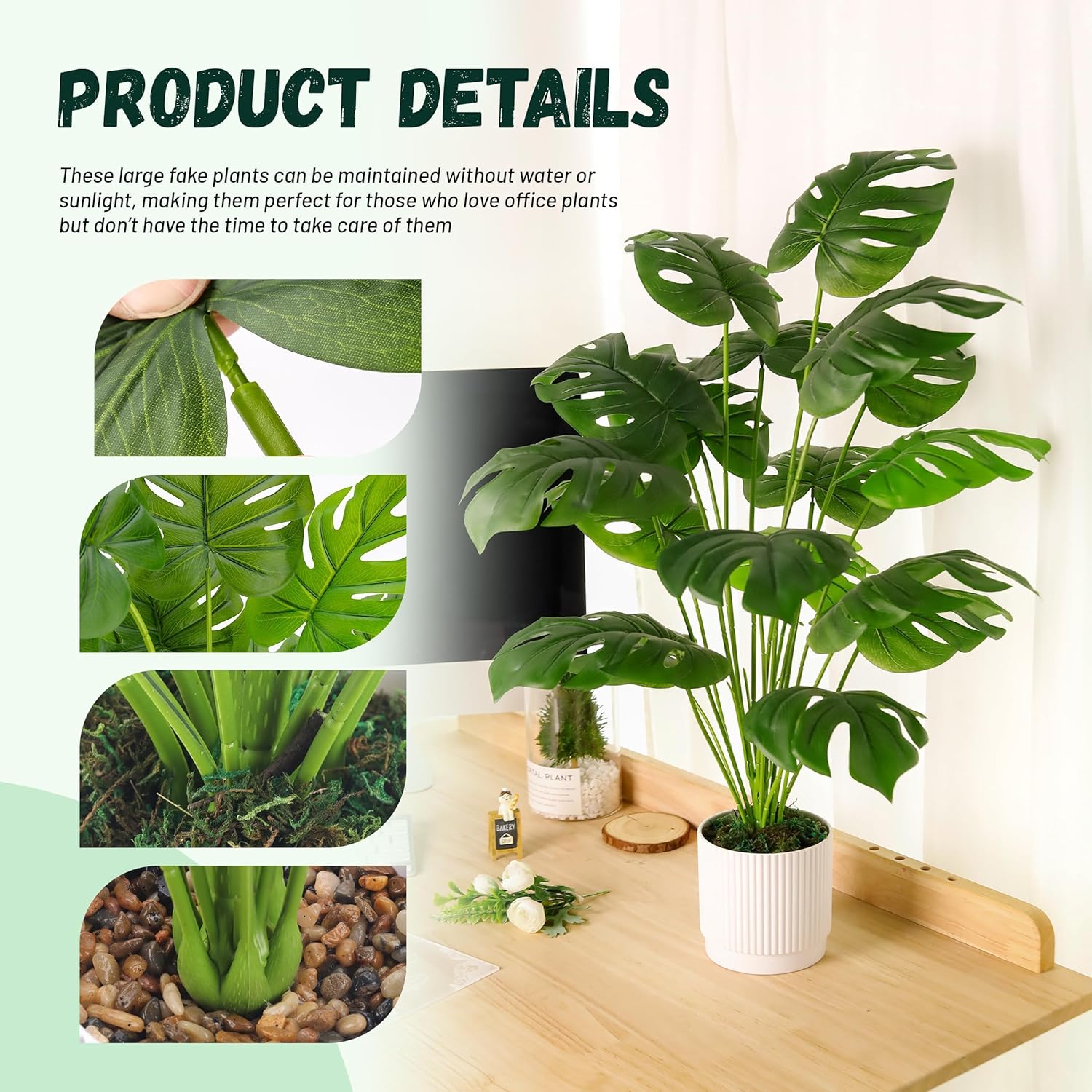 Moonval Artificial Monstera Plant, 28-Inch Tall Faux Floor Plant for Indoor & Outdoor Home Decor