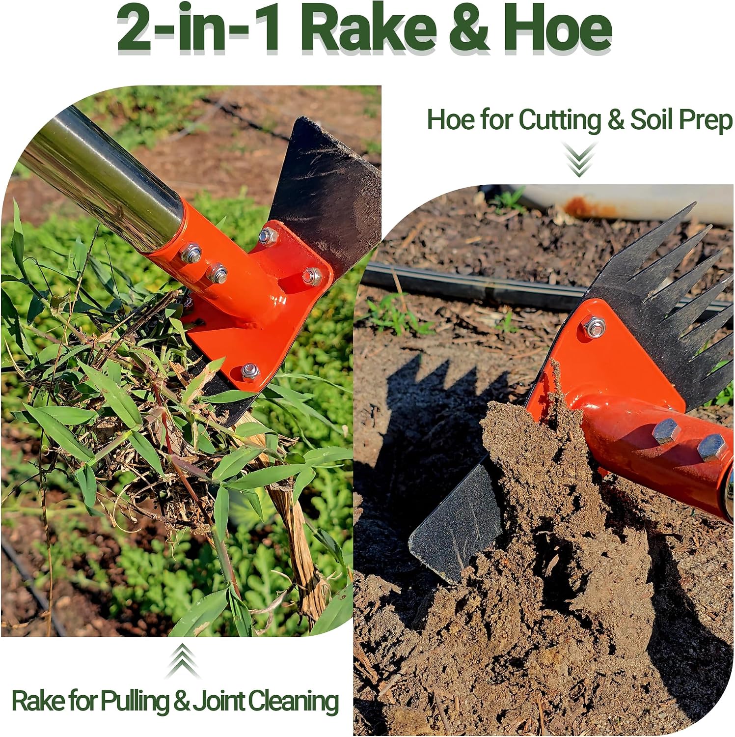 Moonval 2-in-1 Garden Hoe & Weed Puller, 60-Inch Adjustable Steel Weeding Rake