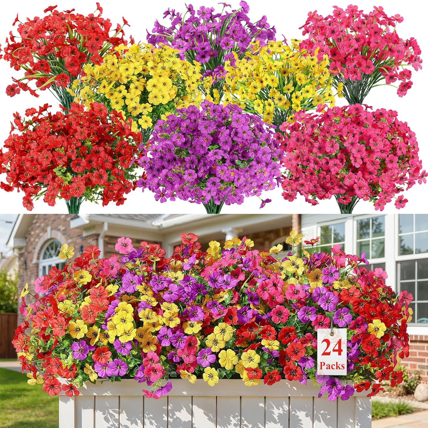 Moonval Artificial Daisy Flowers, 24 Bundles UV-Resistant Faux Outdoor Plants for Home & Garden Decor