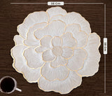Moonval Floral Round Placemat, Gold-Trim Waterproof PVC Table Mat with Anti-Skid Base