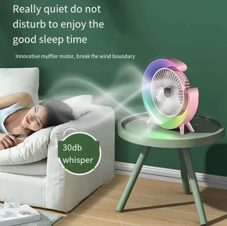 Moonval USB Desk Fan with LED Light, Portable Rechargeable Personal Cooling Fan for Home & Office