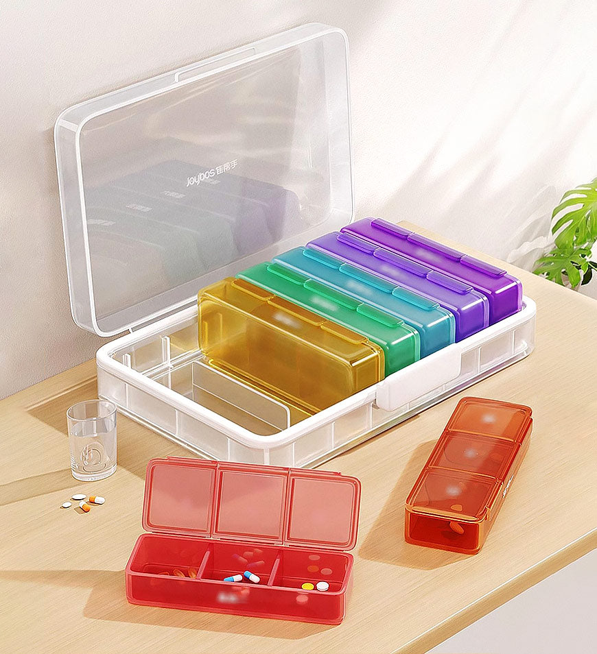 Moonval Weekly Pill Organizer, 7-Day Detachable Pill Box with 3 Compartments Per Day
