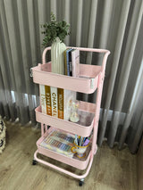 Moonval 3-Tier Rolling Utility Cart, Metal Storage Organizer with Wheels & Handle