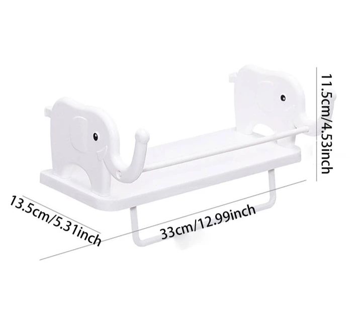 Moonval Wall-Mounted Elephant Rack, Decorative Storage Shelf with Towel Holder & Utility Hooks**