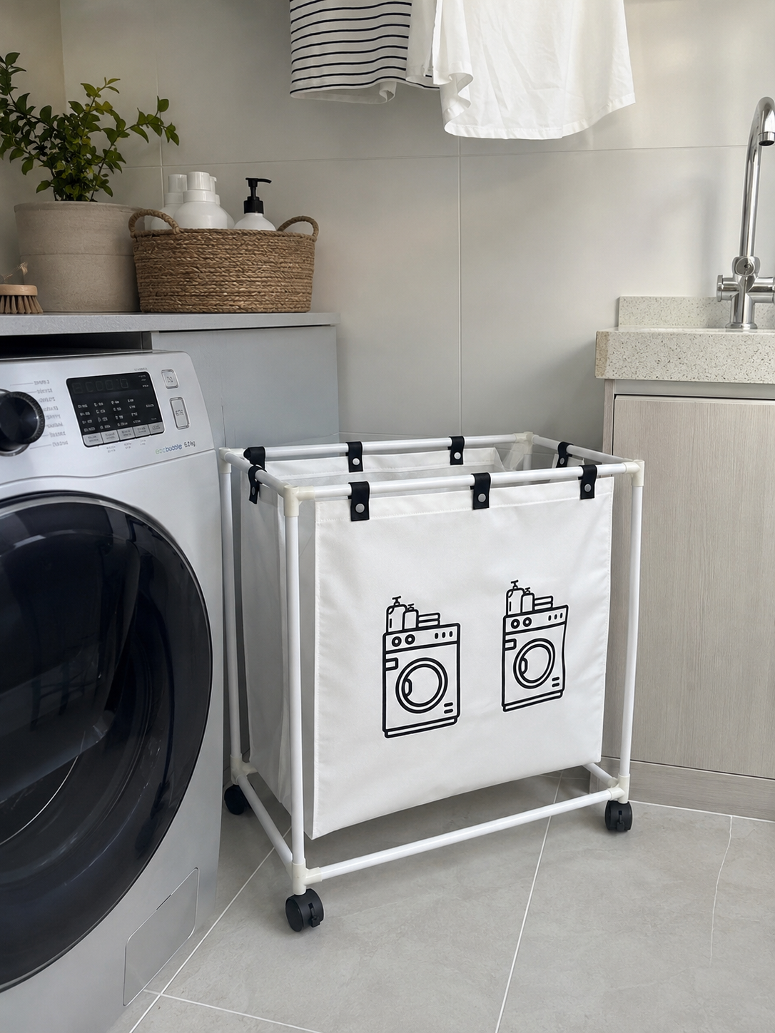Moonval Rolling Laundry Hamper with Wheels, Removable Fabric Basket & Steel Frame