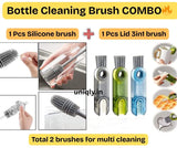 Moonval Bottle Cleaning Brush Set, Long Silicone Scrubber & 3-in-1 Lid Detail Brush