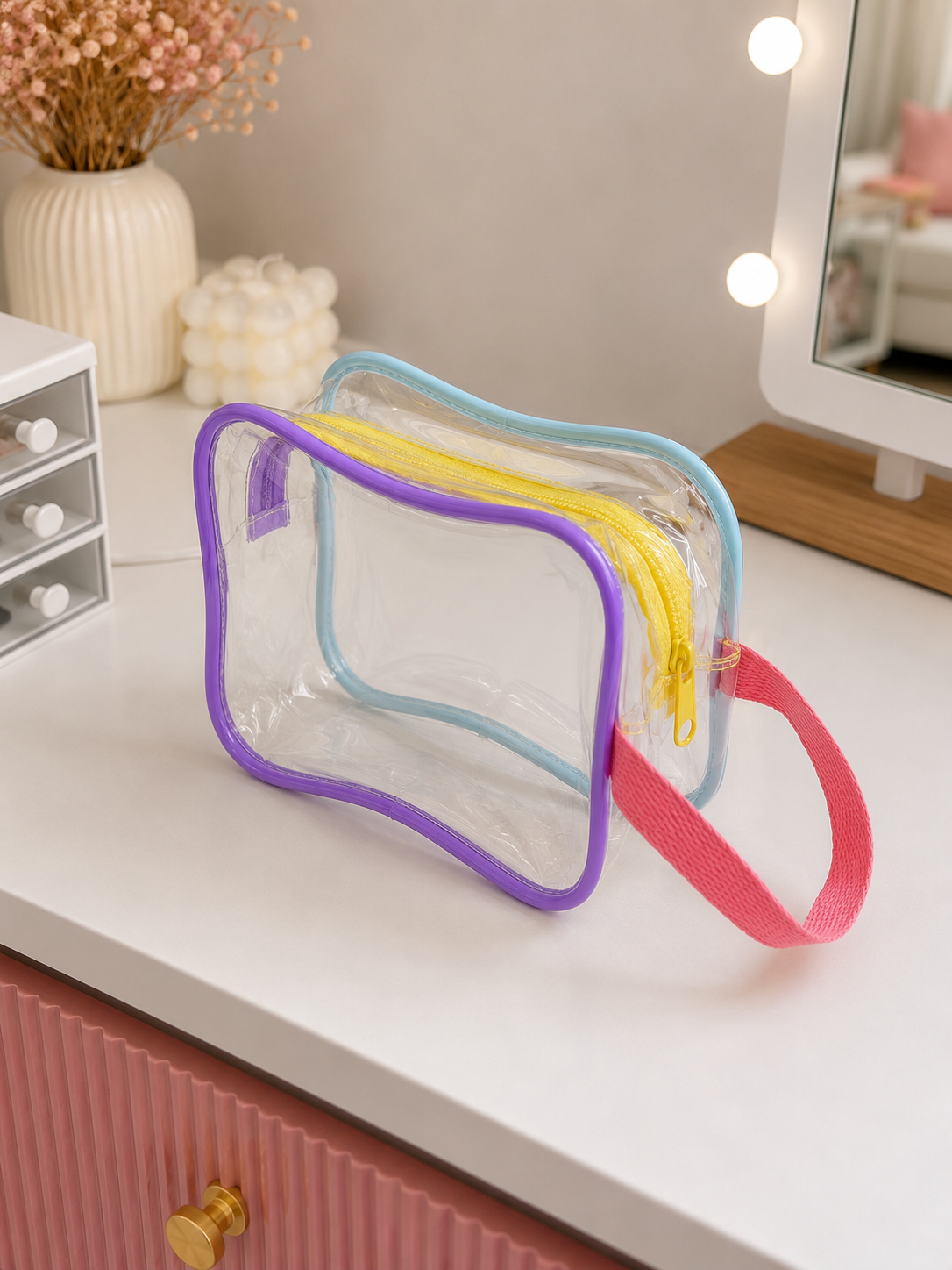 Moonval Clear Travel Toiletry Bag, Transparent Cosmetic Organizer 20 x 13 cm