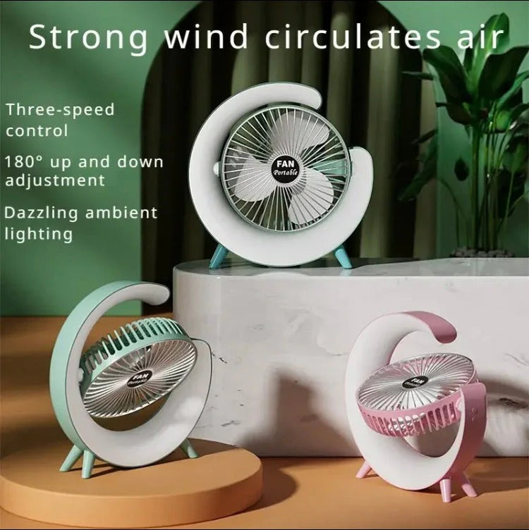 Moonval USB Desk Fan with LED Light, Portable Rechargeable Personal Cooling Fan for Home & Office