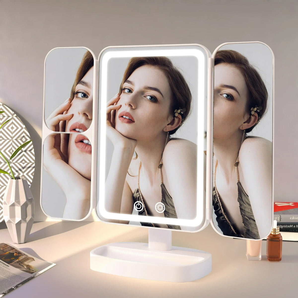 Moonval LED Makeup Mirror, Lighted Magnifying Mirror for Makeup, Tweezing & Skincare