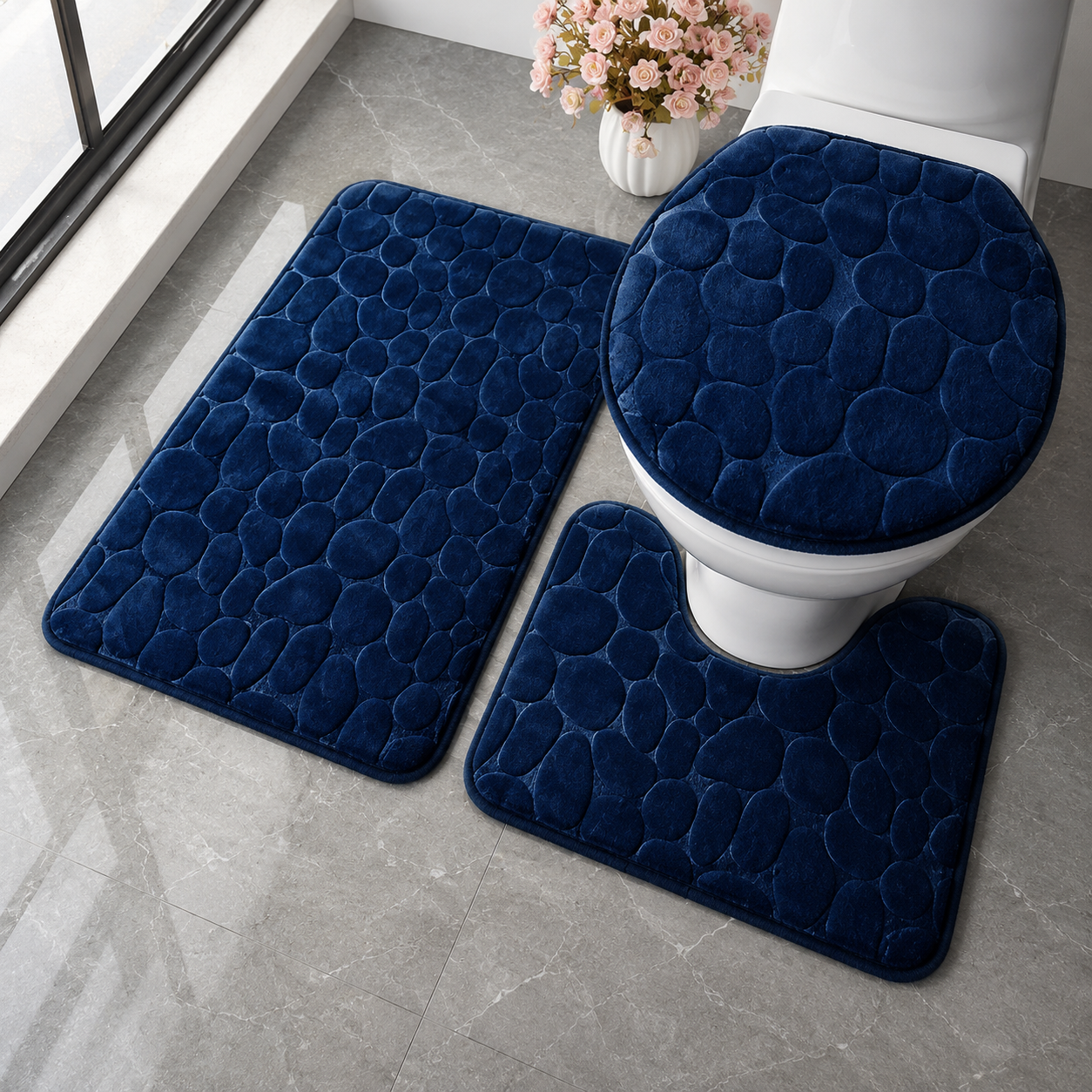 Moonval 3-Piece Bathroom Rug Set, Ultra-Soft Absorbent Non-Slip Mats for Shower, Toilet & Vanity