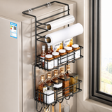 Moonval Magnetic Kitchen Organizer, Fridge Storage Rack with Paper Towel Holder & Utility Hooks