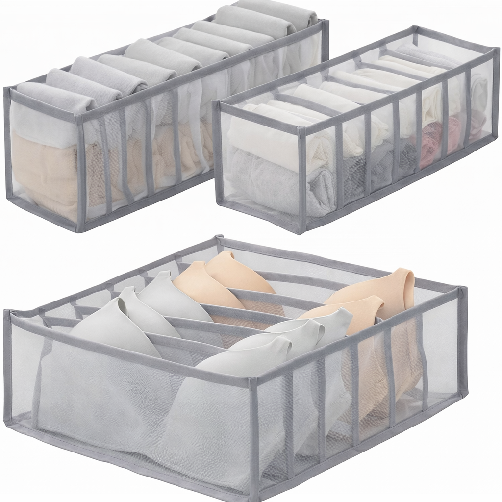 Moonval 3-Piece Drawer Organizer Set, Foldable Closet Storage Bins for Underwear & Socks