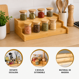 Moonval Bamboo Spice Organizer, Expandable Adjustable Spice Rack for Kitchen Cabinets & Countertops