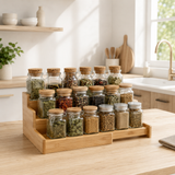 Moonval Bamboo Spice Organizer, Expandable Adjustable Spice Rack for Kitchen Cabinets & Countertops