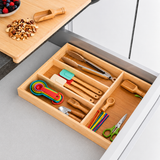Moonval Bamboo Cutlery Organizer, Expandable Kitchen Drawer Tray for Utensils & Flatware