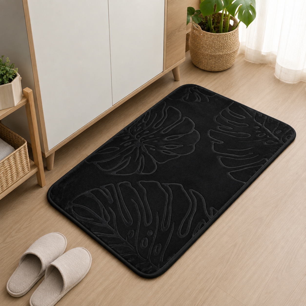 Moonval Absorbent Bath Mat, Leaf-Shaped Quick-Dry Non-Slip Rug for Bathroom, Kitchen & Entryway