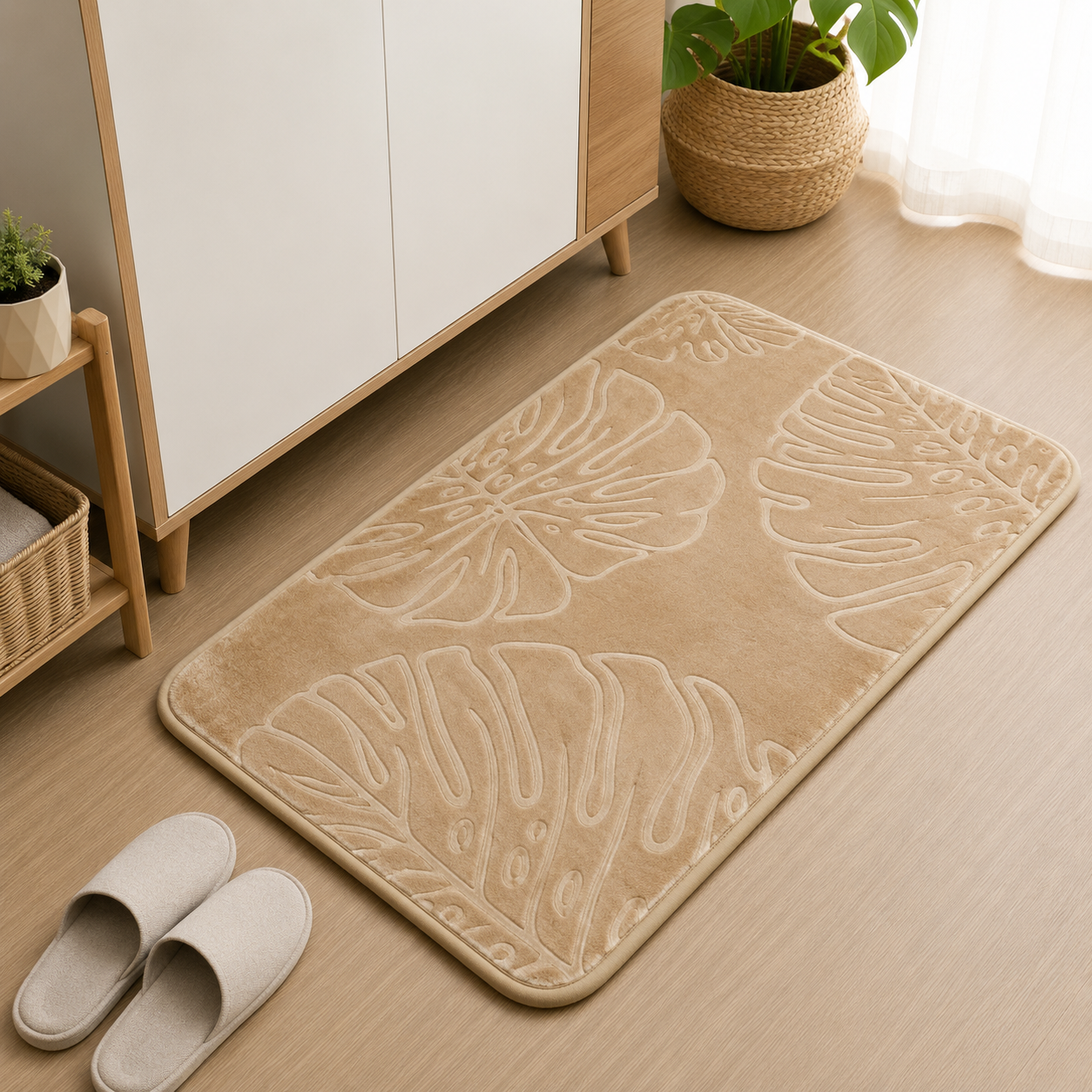 Moonval Absorbent Bath Mat, Leaf-Shaped Quick-Dry Non-Slip Rug for Bathroom, Kitchen & Entryway