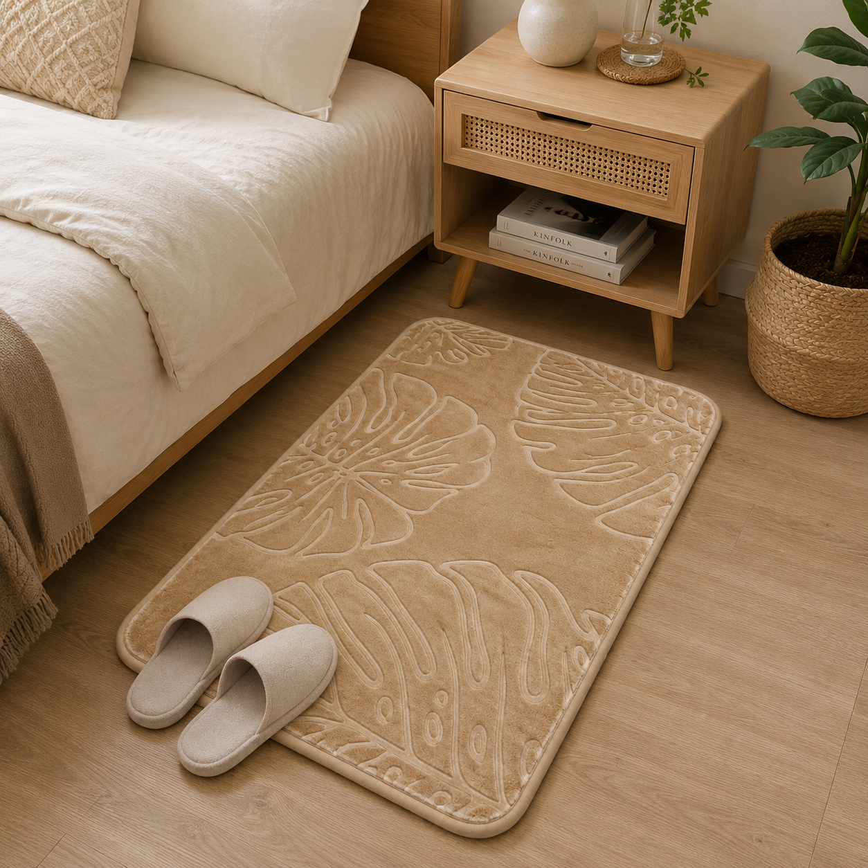Moonval Absorbent Bath Mat, Leaf-Shaped Quick-Dry Non-Slip Rug for Bathroom, Kitchen & Entryway