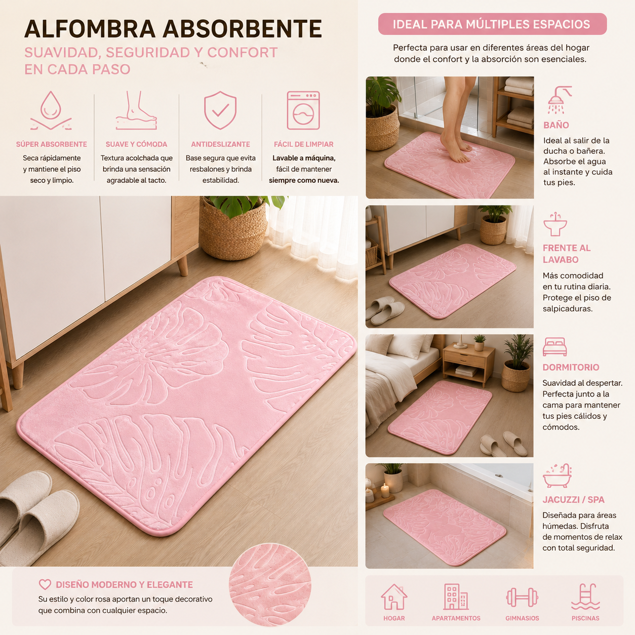 Moonval Absorbent Bath Mat, Leaf-Shaped Quick-Dry Non-Slip Rug for Bathroom, Kitchen & Entryway