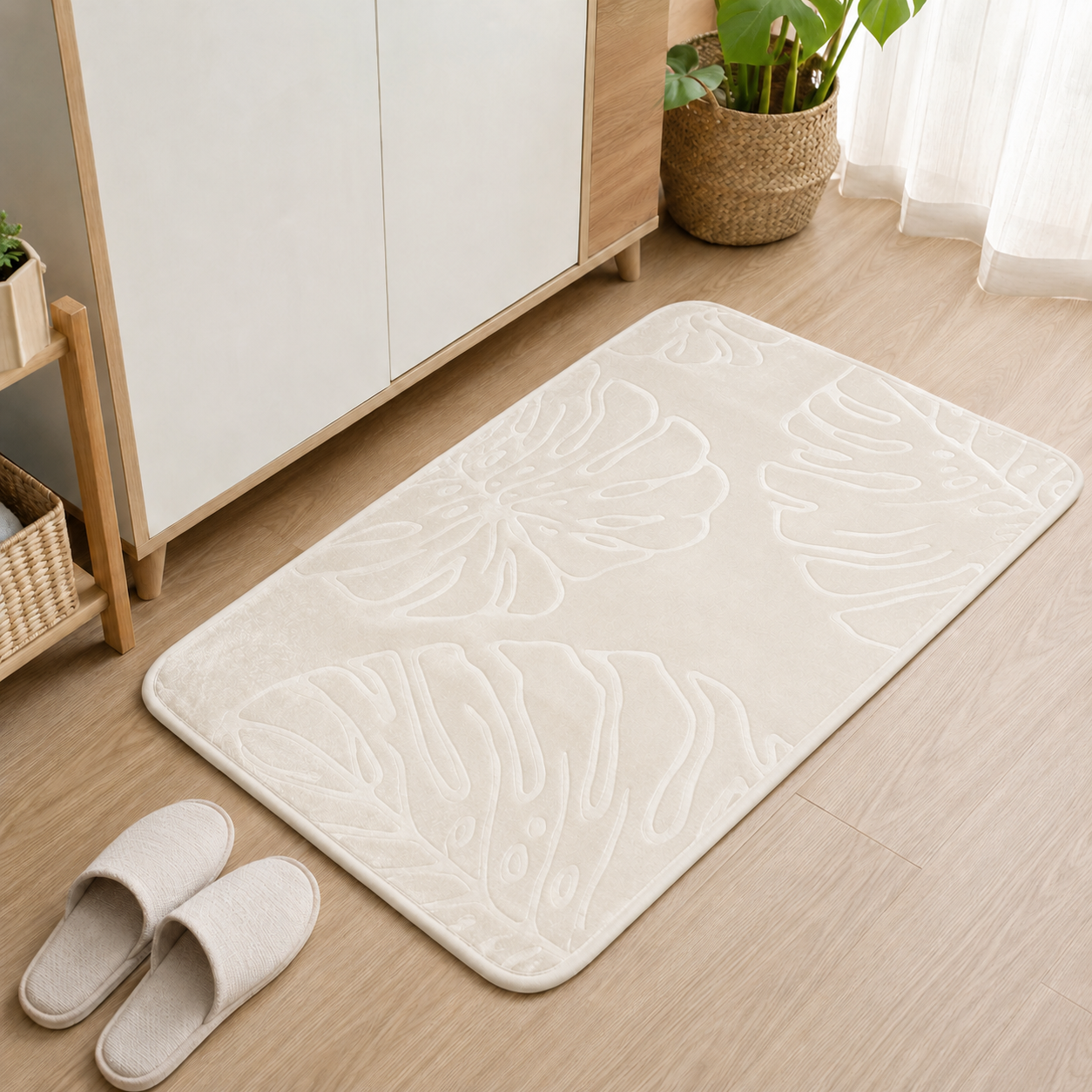 Moonval Absorbent Bath Mat, Leaf-Shaped Quick-Dry Non-Slip Rug for Bathroom, Kitchen & Entryway