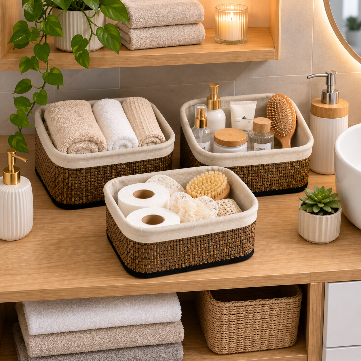 Moonval 3-Piece Storage Basket Set, Woven Organizer Bins for Shelves, Closets, Nursery & Home Storage