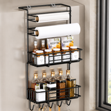 Moonval Magnetic Kitchen Organizer, Fridge Storage Rack with Paper Towel Holder & Utility Hooks
